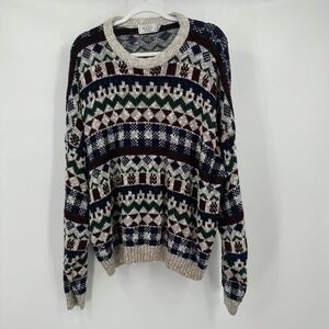 Vintage Men Fair Isle Sweater Size XXL Eclectic Grandpa 90s Retro Nordic Pattern